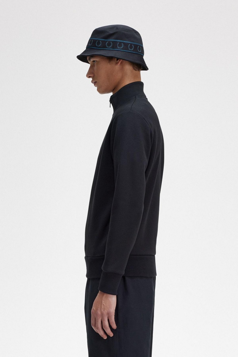 Black Fred Perry Embroidered Half Zip Men's Sweatshirts | SGQAV61545