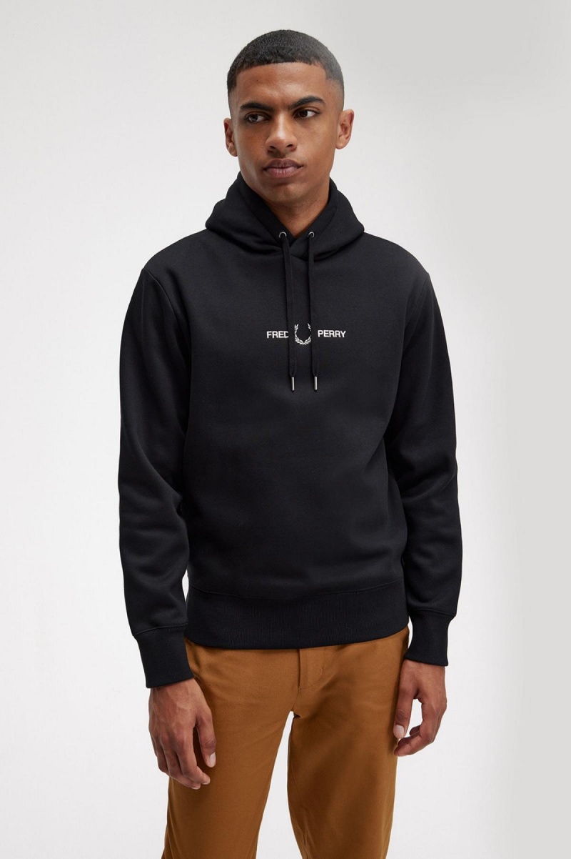 Black Fred Perry Embroidered Hooded Men's Sweatshirts | SGZDE40783