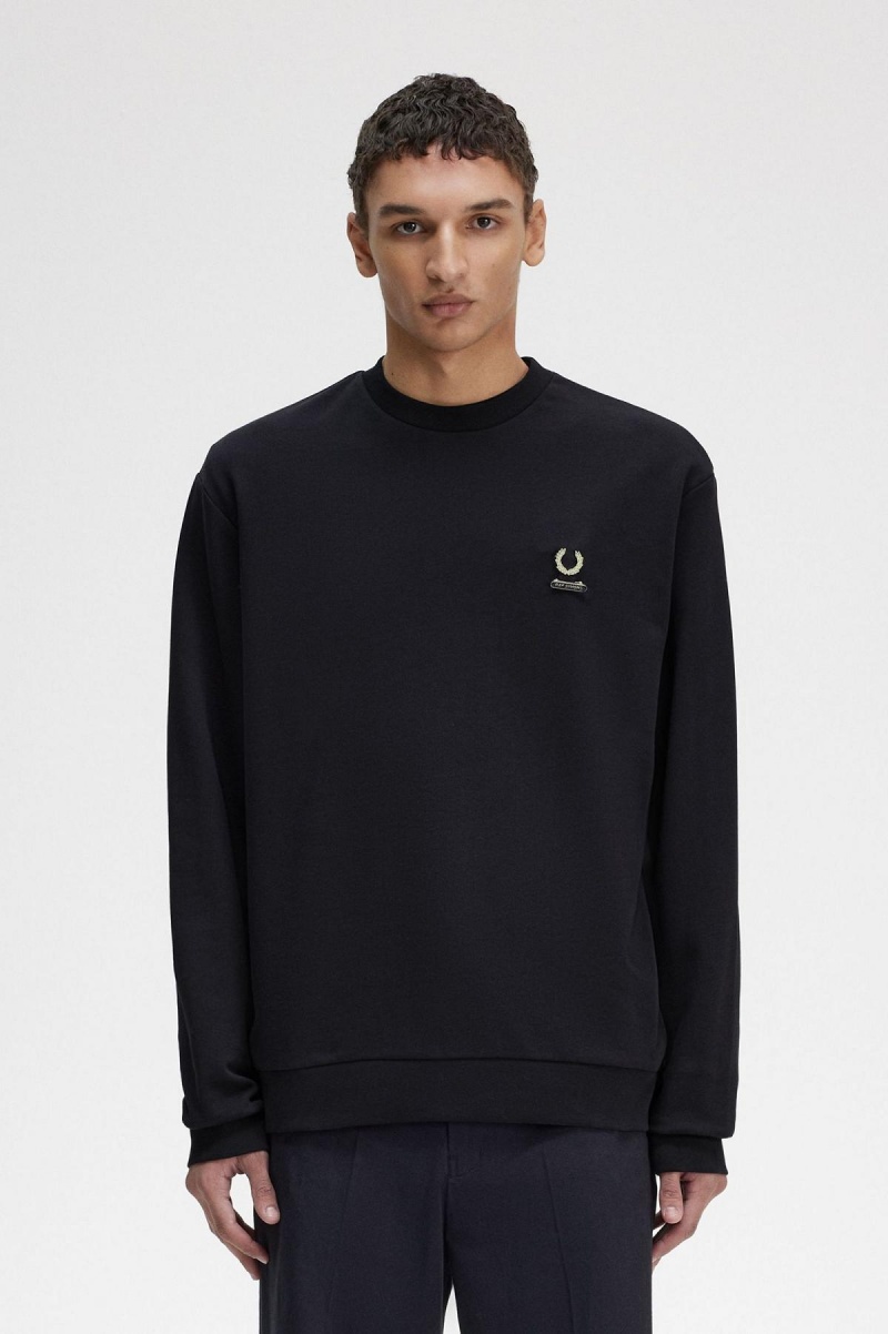 Black Fred Perry Embroidered Men\'s Sweatshirts | SGCIF91609