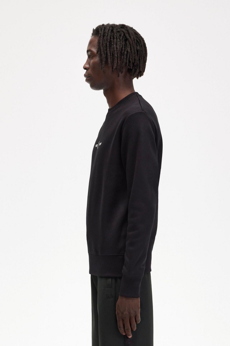 Black Fred Perry Embroidered Men's Sweatshirts | LSGTR92058