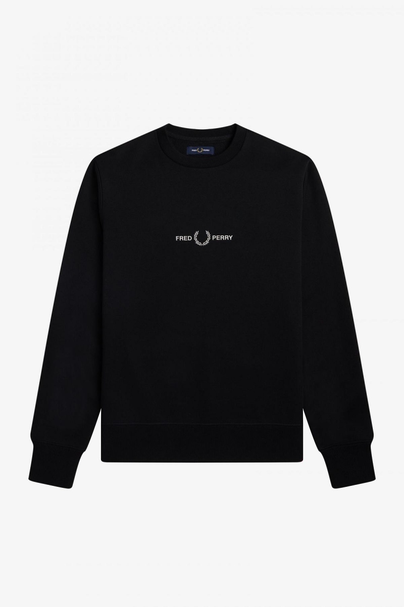 Black Fred Perry Embroidered Men's Sweatshirts | LSGTR92058