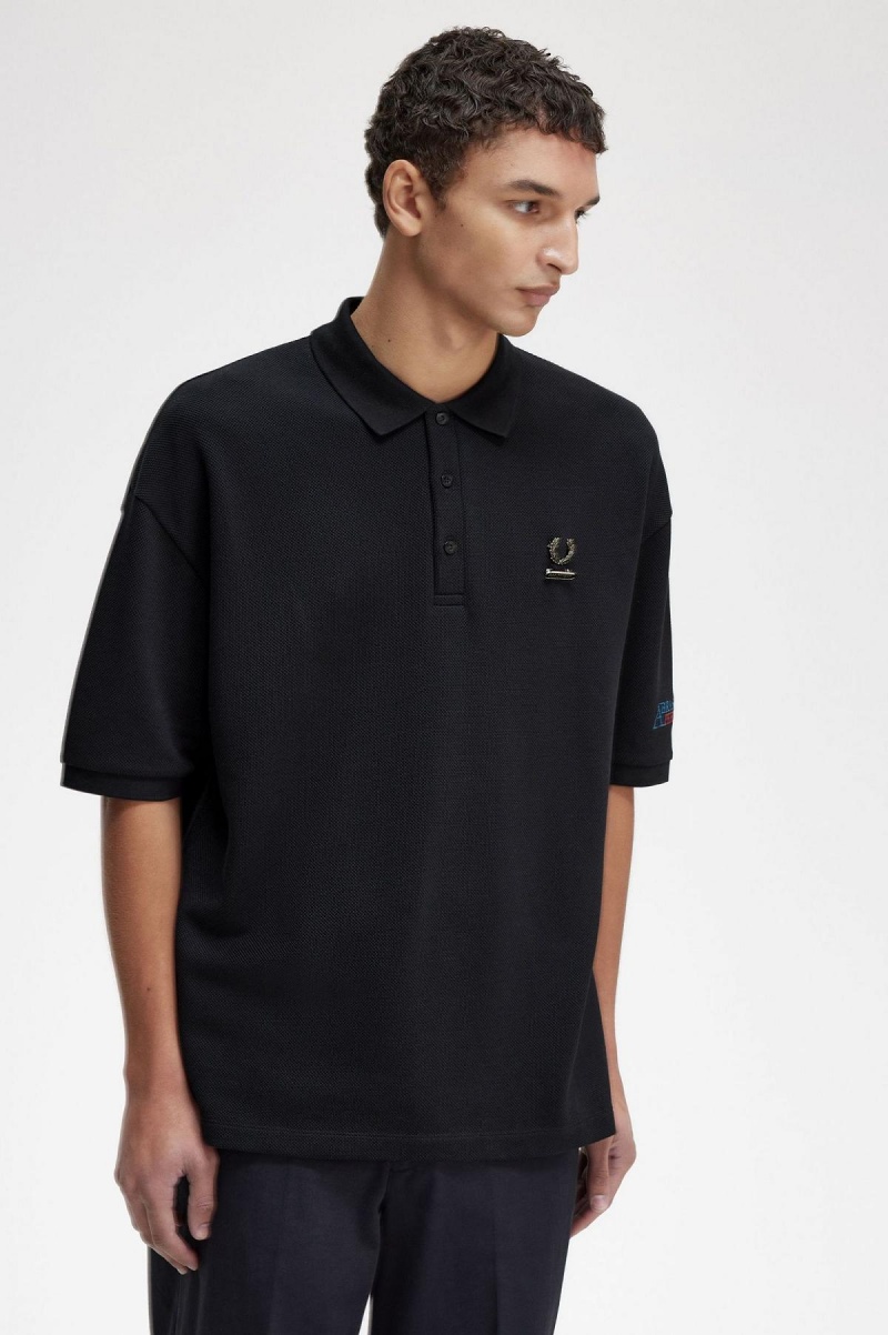 Black Fred Perry Embroidered Polo Shirt Men's Polo Shirts | SGDYB45290