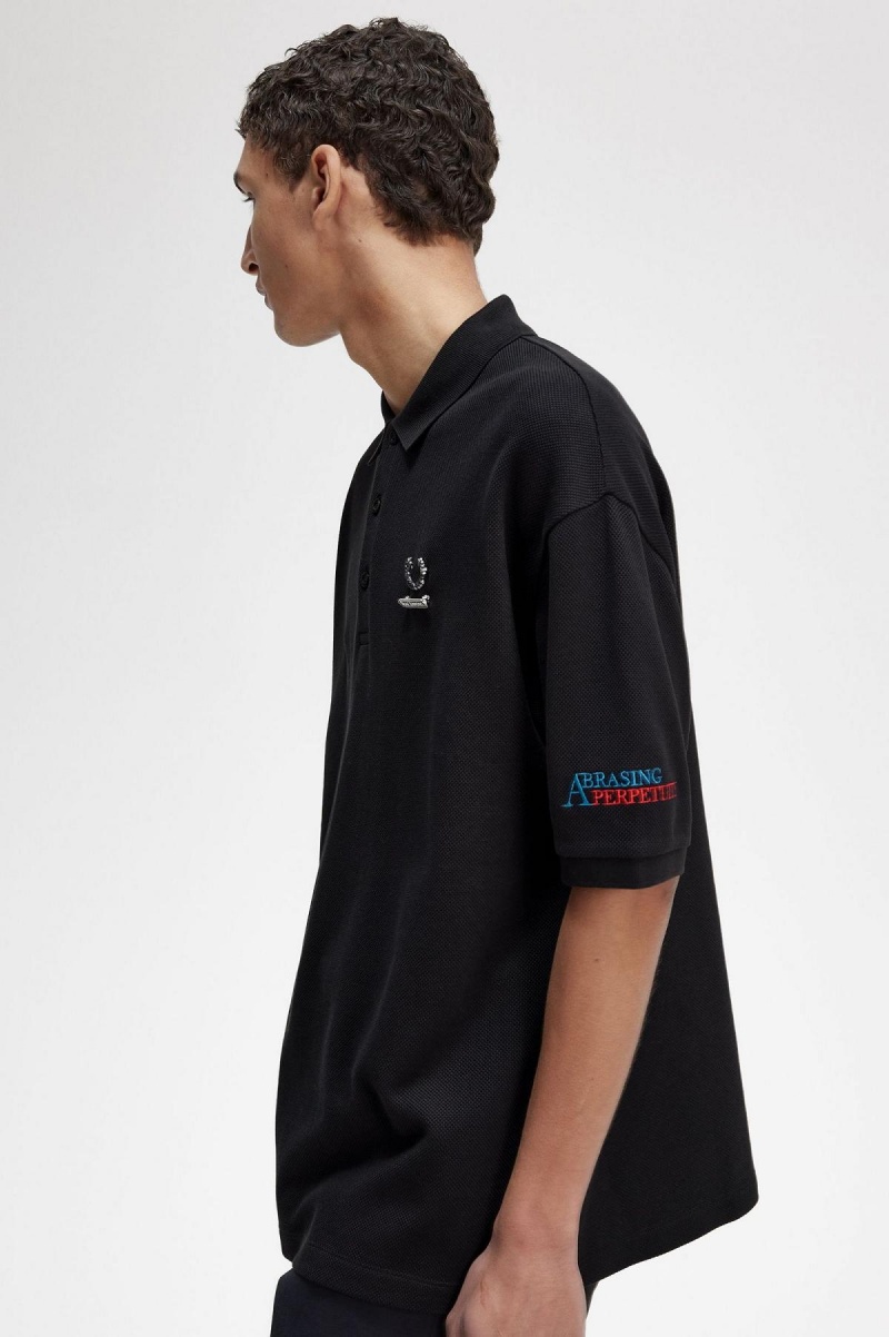 Black Fred Perry Embroidered Polo Shirt Men's Polo Shirts | SGDYB45290