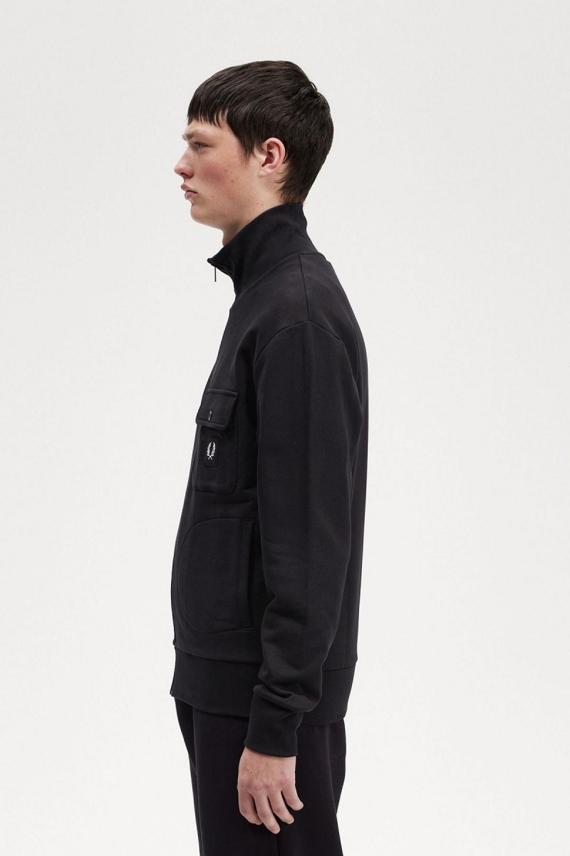 Black Fred Perry Funnel Neck Men's Track Jackets | ZSGNQ33137