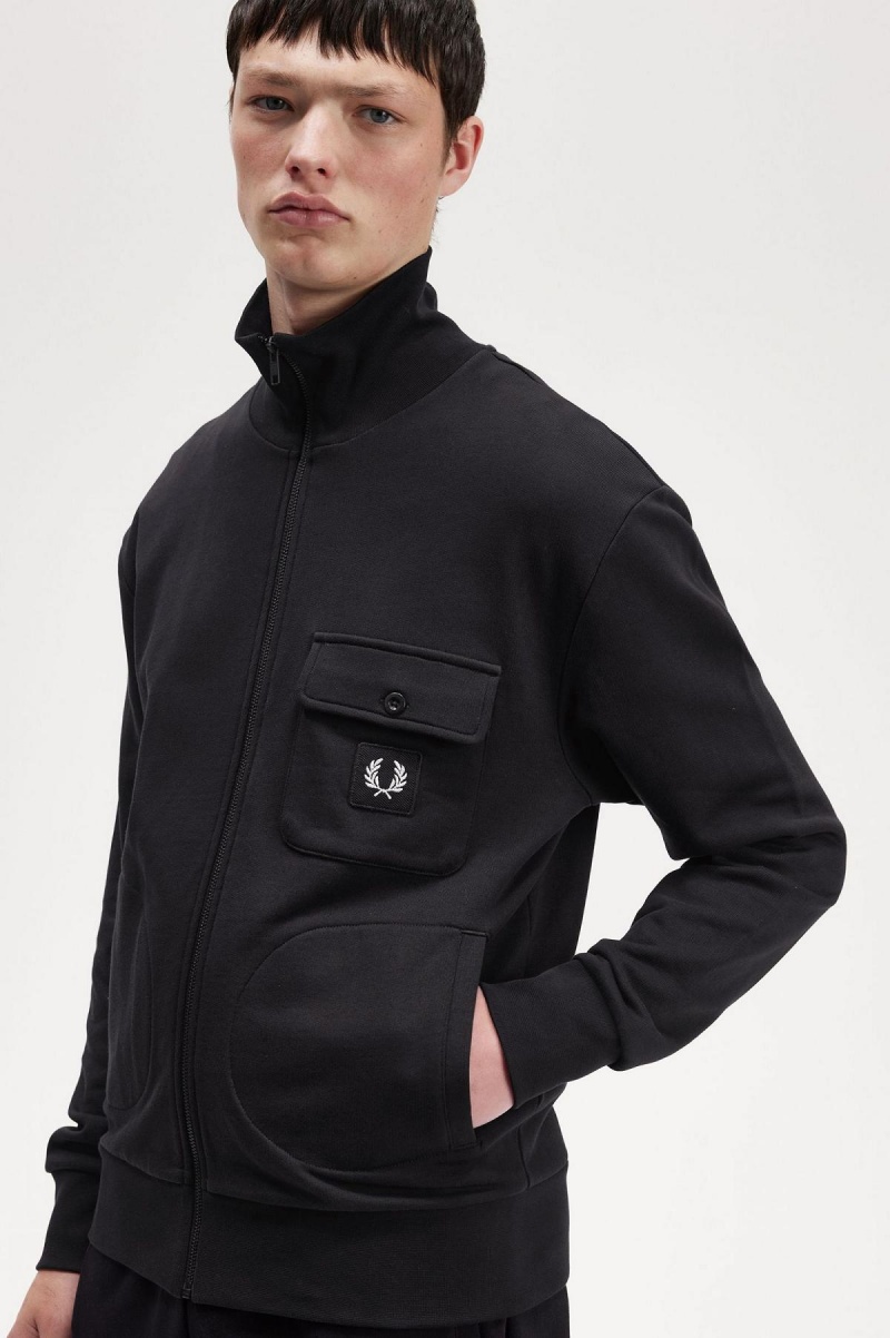 Black Fred Perry Funnel Neck Men's Track Jackets | ZSGNQ33137