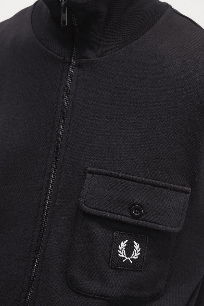 Black Fred Perry Funnel Neck Men's Track Jackets | ZSGNQ33137