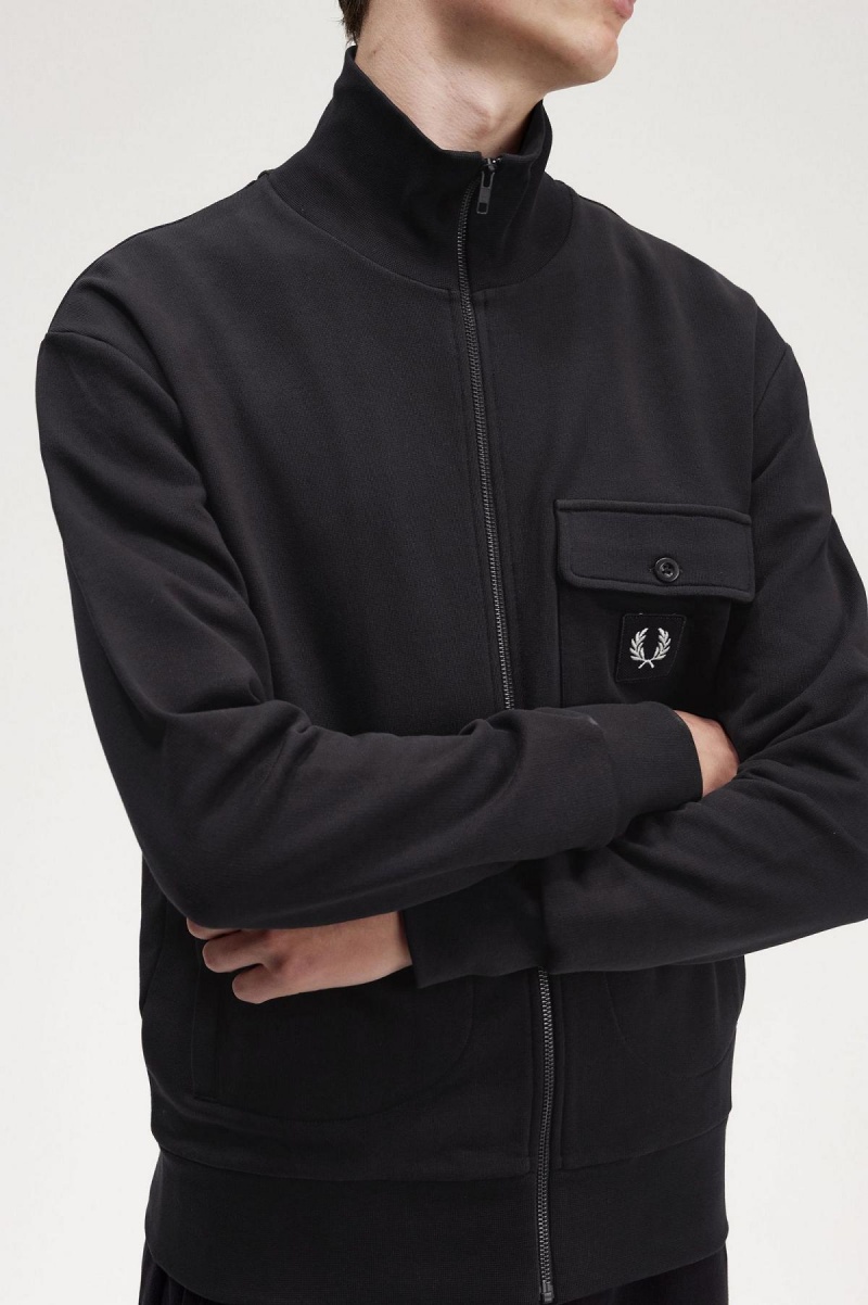 Black Fred Perry Funnel Neck Men's Track Jackets | ZSGNQ33137