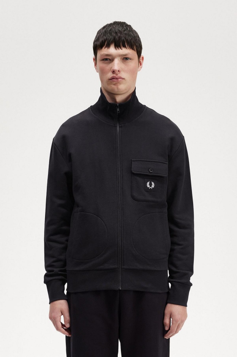 Black Fred Perry Funnel Neck Men\'s Track Jackets | ZSGNQ33137