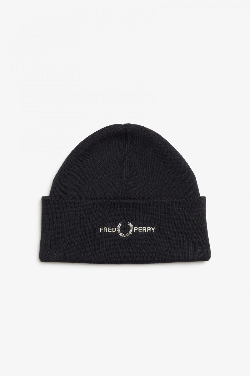 Black Fred Perry Graphic Accessories Beanie | SGJVR82372