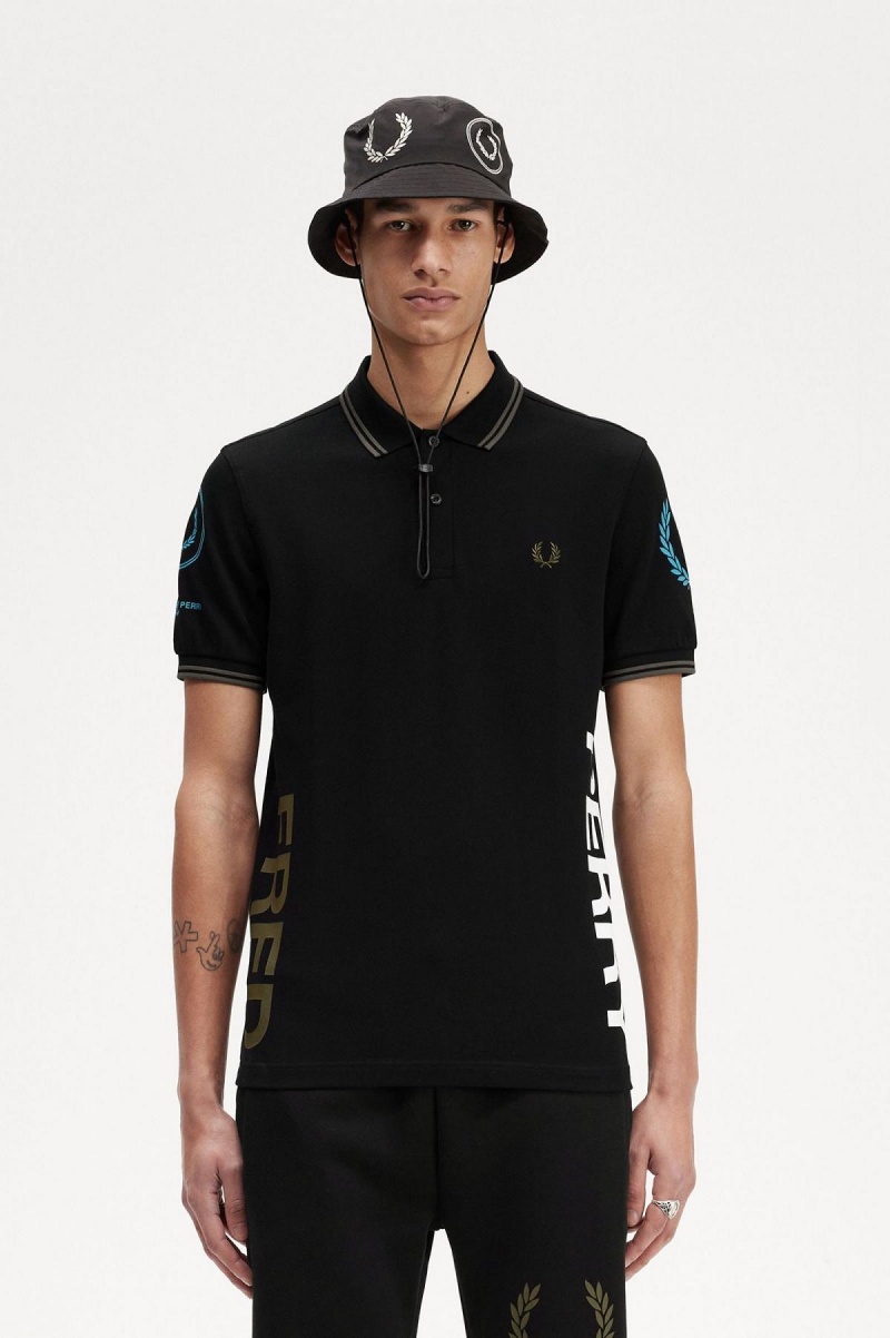 Black Fred Perry Graphic Branded Fred Perry Shirt Men\'s Polo Shirts | SGNZX63849