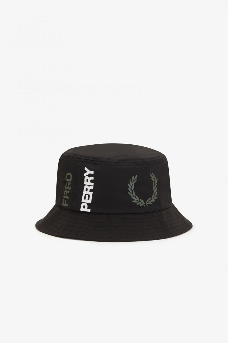 Black Fred Perry Graphic Branding Bucket Accessories Hat | ESGVG59947