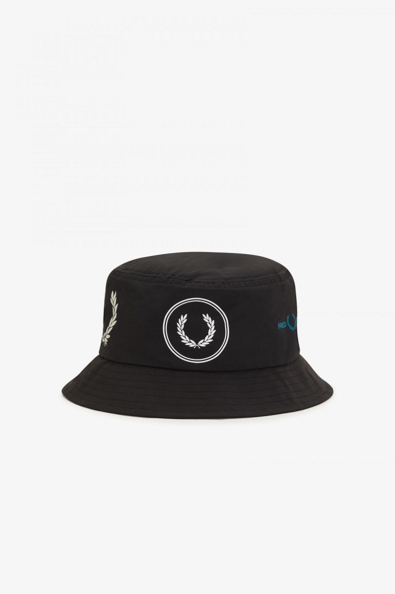 Black Fred Perry Graphic Branding Bucket Accessories Hat | ESGVG59947