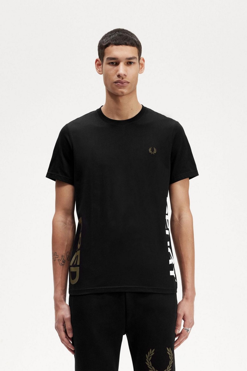 Black Fred Perry Graphic Branding Men\'s T Shirts | ESGVG24502