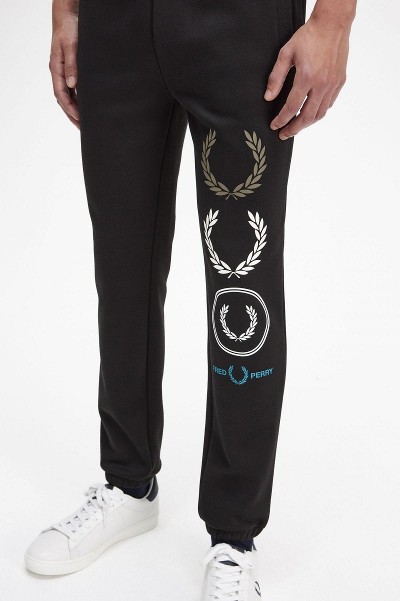 Black Fred Perry Graphic Branding Sweatpants Men's Tracksuits | SGNEJ61805