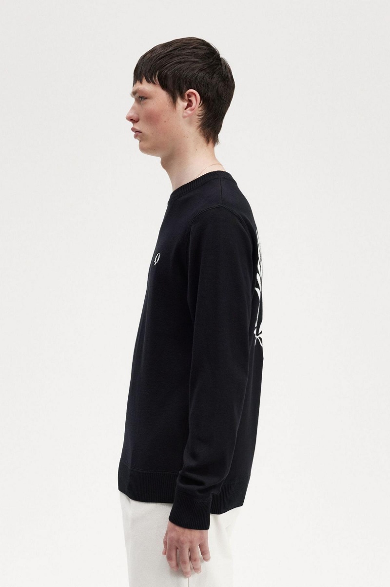 Black Fred Perry Graphic Laurel Wreath Jumper Men's Knitwear | SGQCS98477