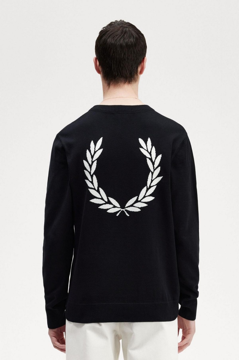 Black Fred Perry Graphic Laurel Wreath Jumper Men's Knitwear | SGQCS98477