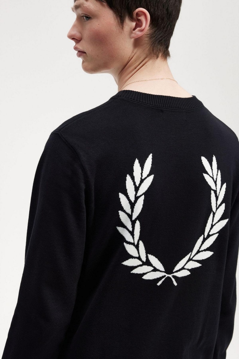 Black Fred Perry Graphic Laurel Wreath Jumper Men's Knitwear | SGQCS98477