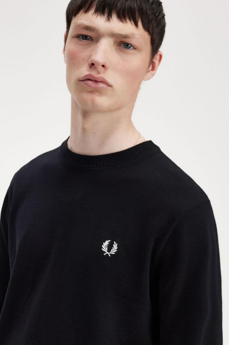 Black Fred Perry Graphic Laurel Wreath Jumper Men's Knitwear | SGQCS98477