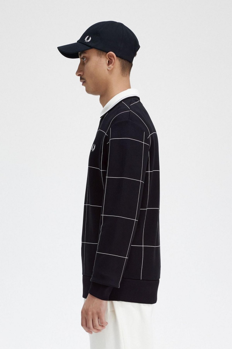 Black Fred Perry Grid Detail Men's Sweatshirts | SGEAH15633