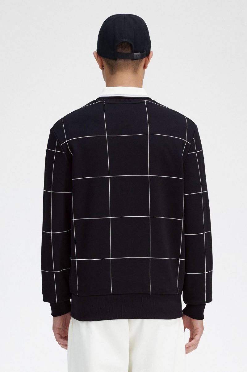 Black Fred Perry Grid Detail Men's Sweatshirts | SGEAH15633