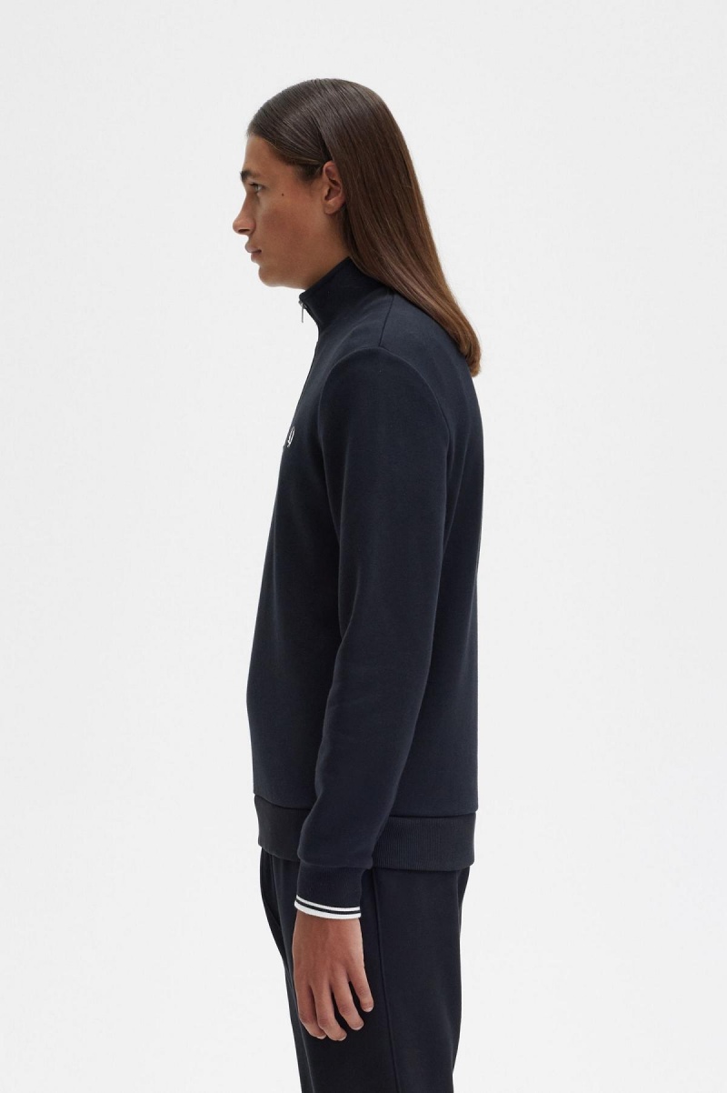 Black Fred Perry Half Zip Men's Sweatshirts | PSGQX83406