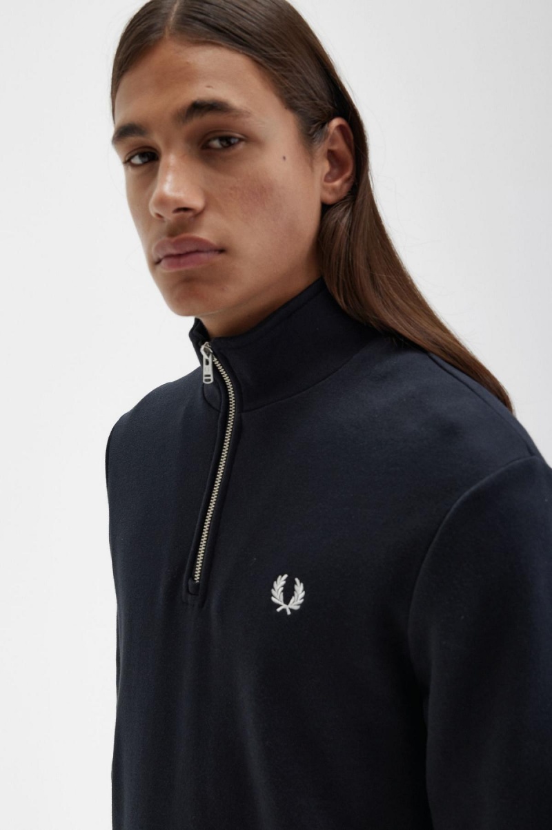 Black Fred Perry Half Zip Men's Sweatshirts | PSGQX83406