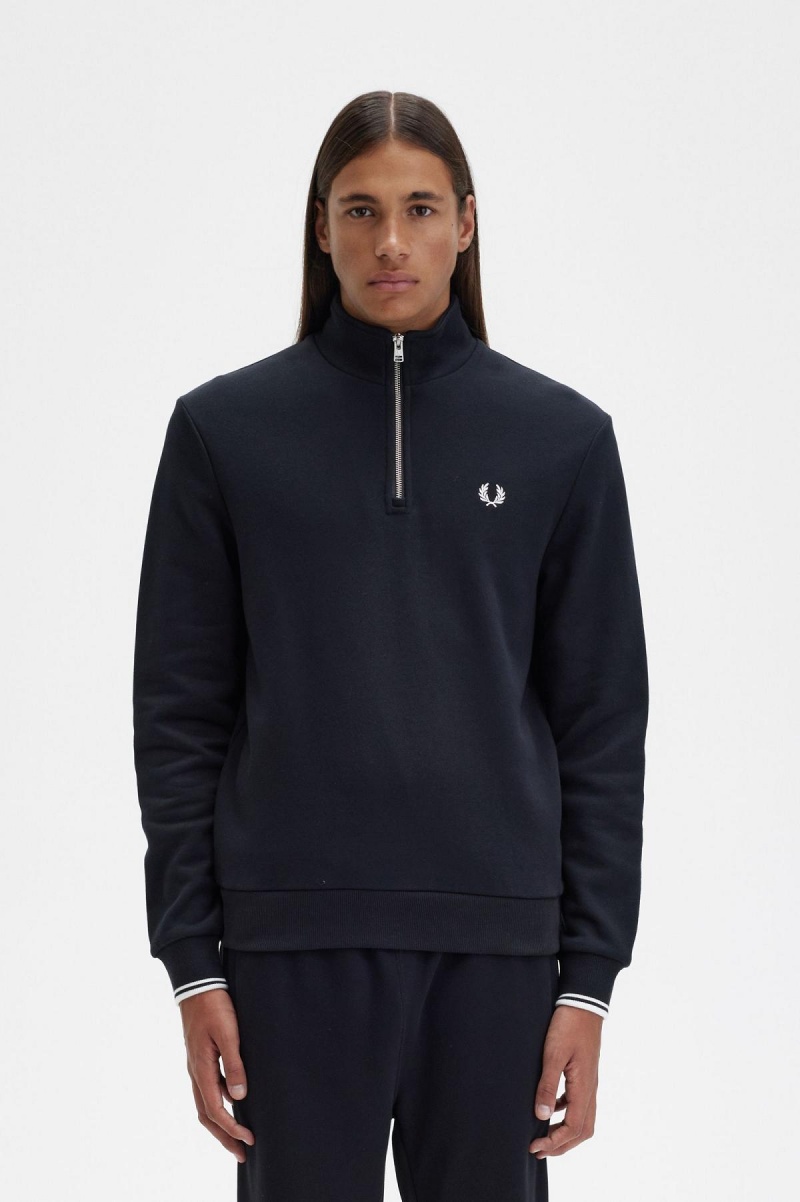 Black Fred Perry Half Zip Men\'s Sweatshirts | PSGQX83406