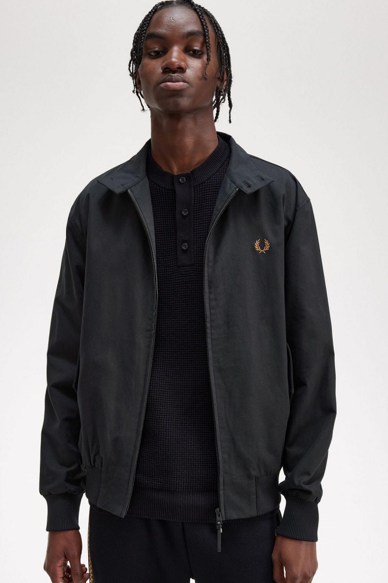 Black Fred Perry Harrington Men's Coats | YSGVQ20853