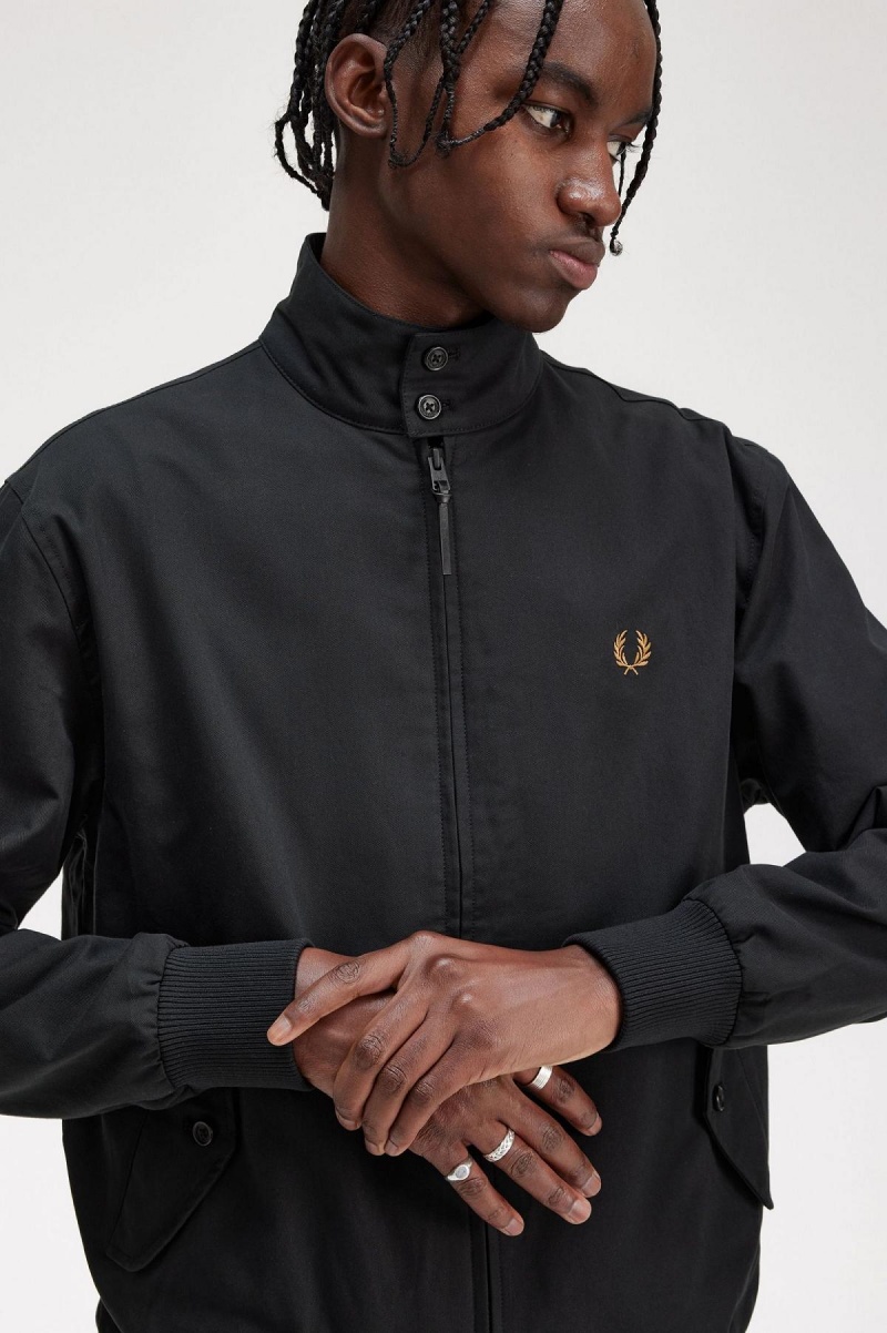 Black Fred Perry Harrington Men's Coats | YSGVQ20853