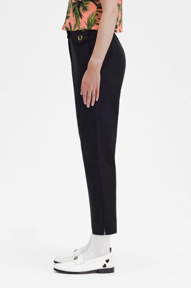 Black Fred Perry High Waist Women's Trousers | SGQCS10400