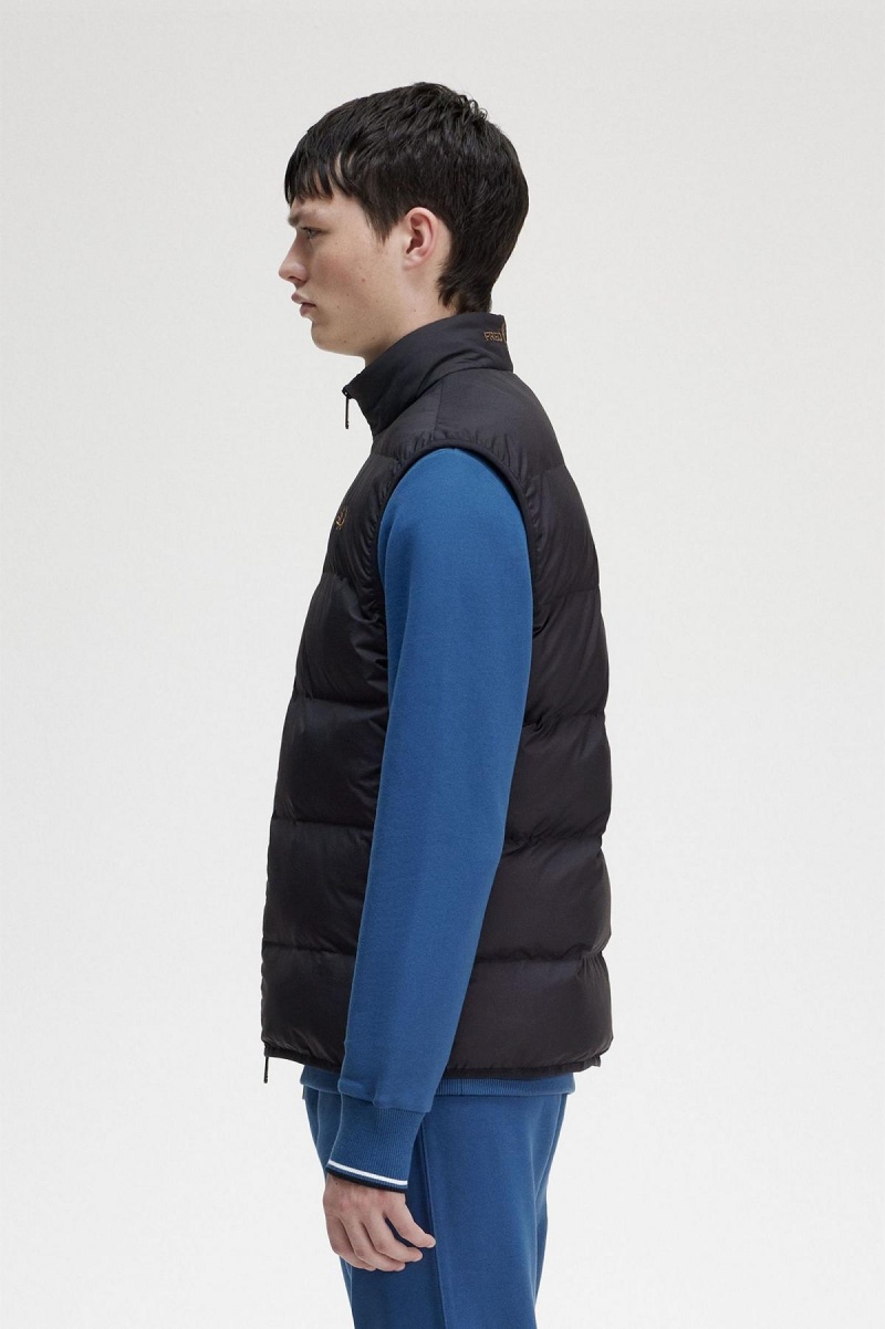 Black Fred Perry Insulated Gilet Men's Coats | TSGPQ59889