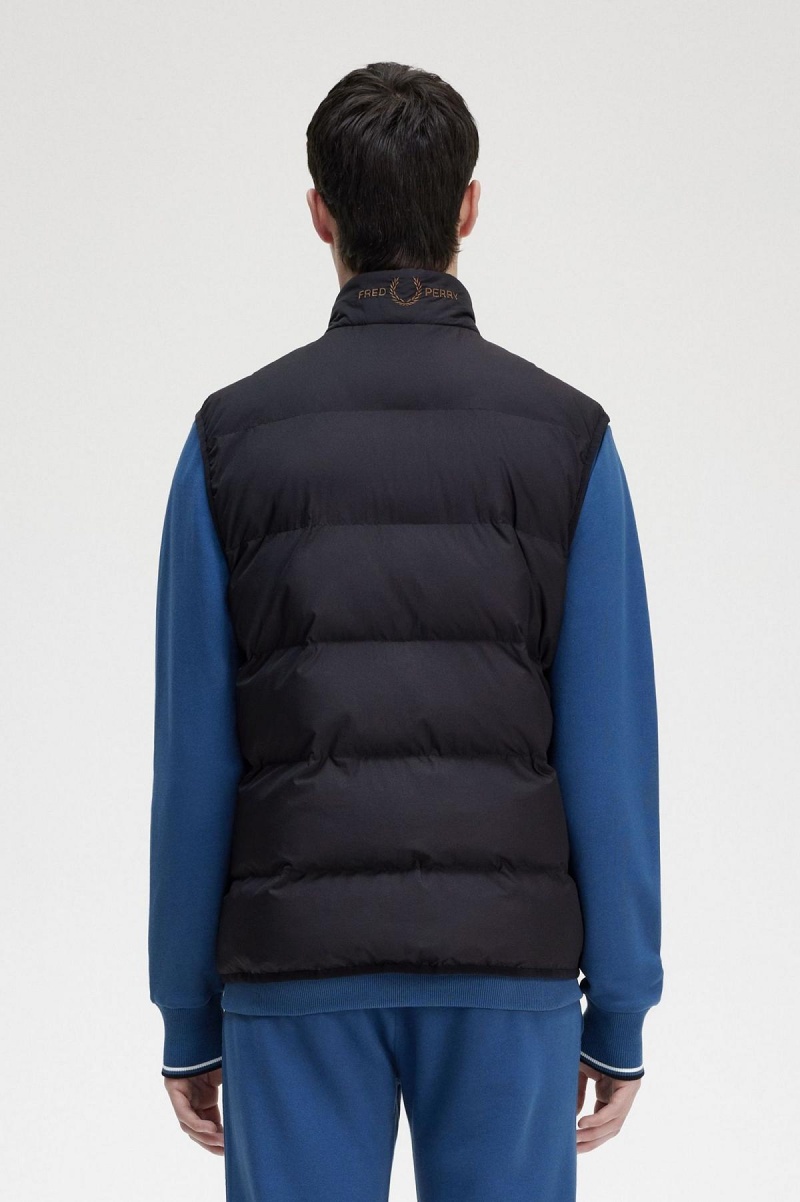 Black Fred Perry Insulated Gilet Men's Coats | TSGPQ59889