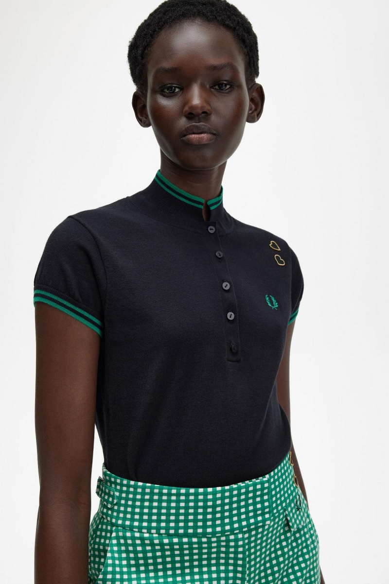 Black Fred Perry Knitted Shirt Women's Knitwear | ESGVG72112