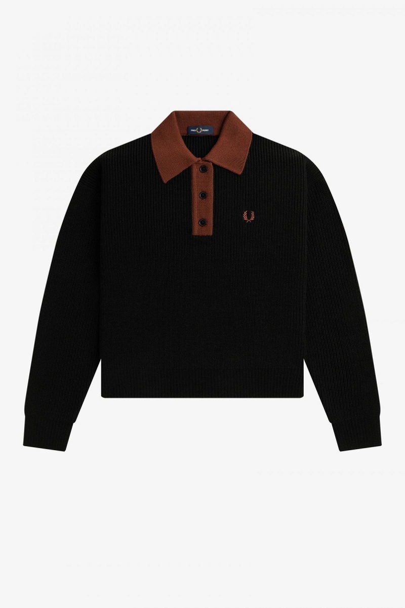 Black Fred Perry Knitted Shirt Women's Knitwear | SGDYB88618