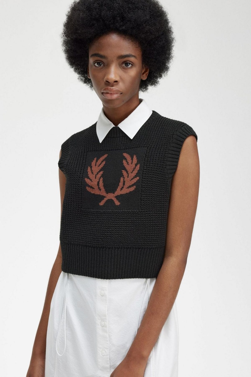 Black Fred Perry Laurel Wreath Knitted Tank Women's Knitwear | SGEAH32422