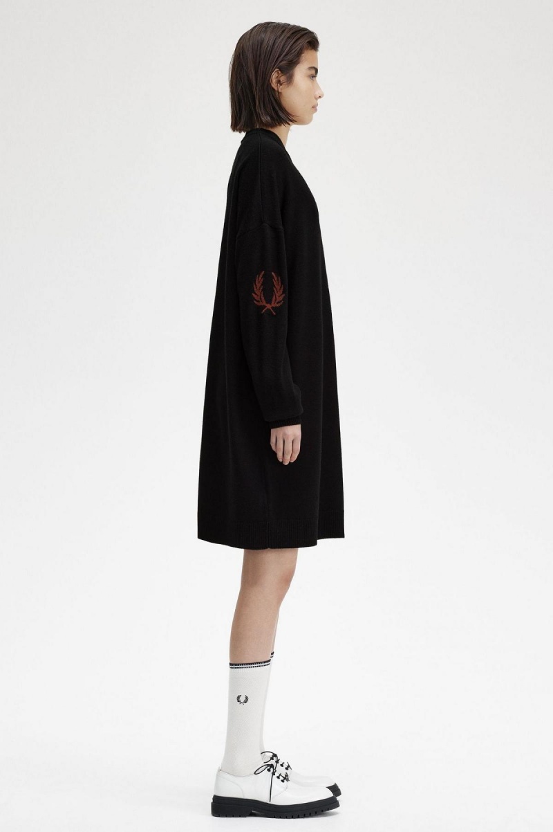 Black Fred Perry Laurel Wreath Knitted Women's Dress | XSGBH80590