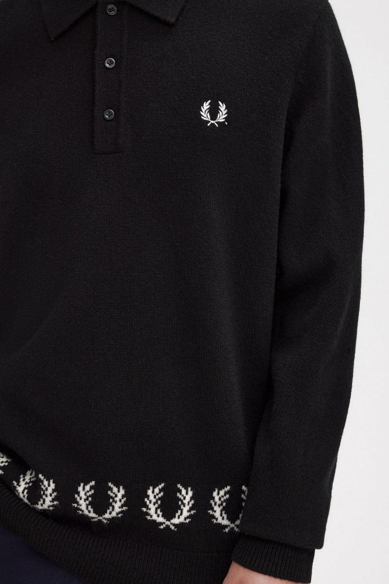 Black Fred Perry Laurel Wreath Trim Knitted Shirt Men's Knitwear | DSGKV44054