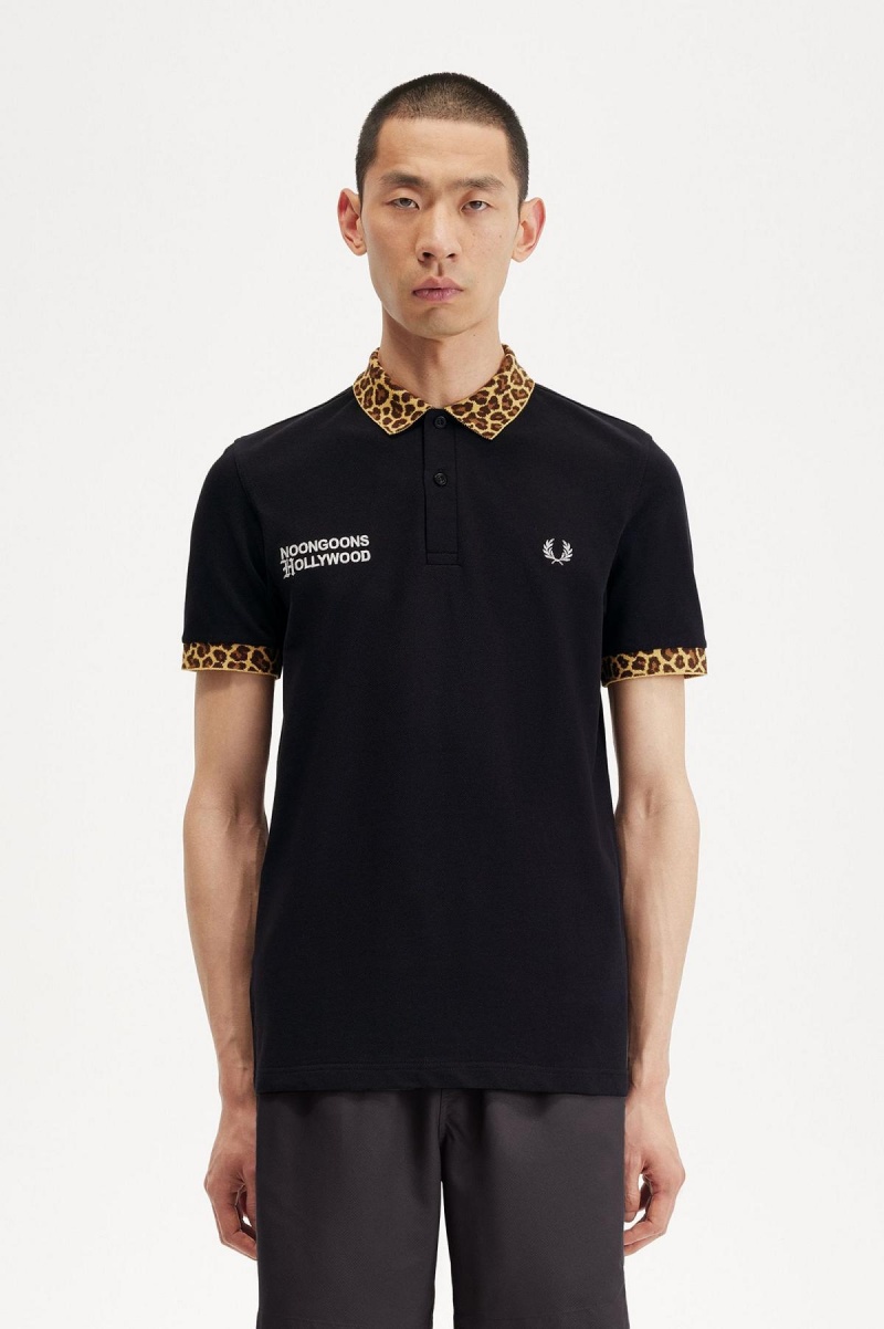 Black Fred Perry Noongoons Leopard Print Polo Shirt Men\'s Polo Shirts | GSGUC85659