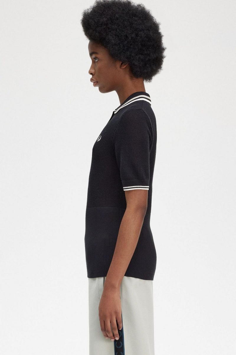 Black Fred Perry Open-Knitted Shirt Women's Knitwear | PSGER42972