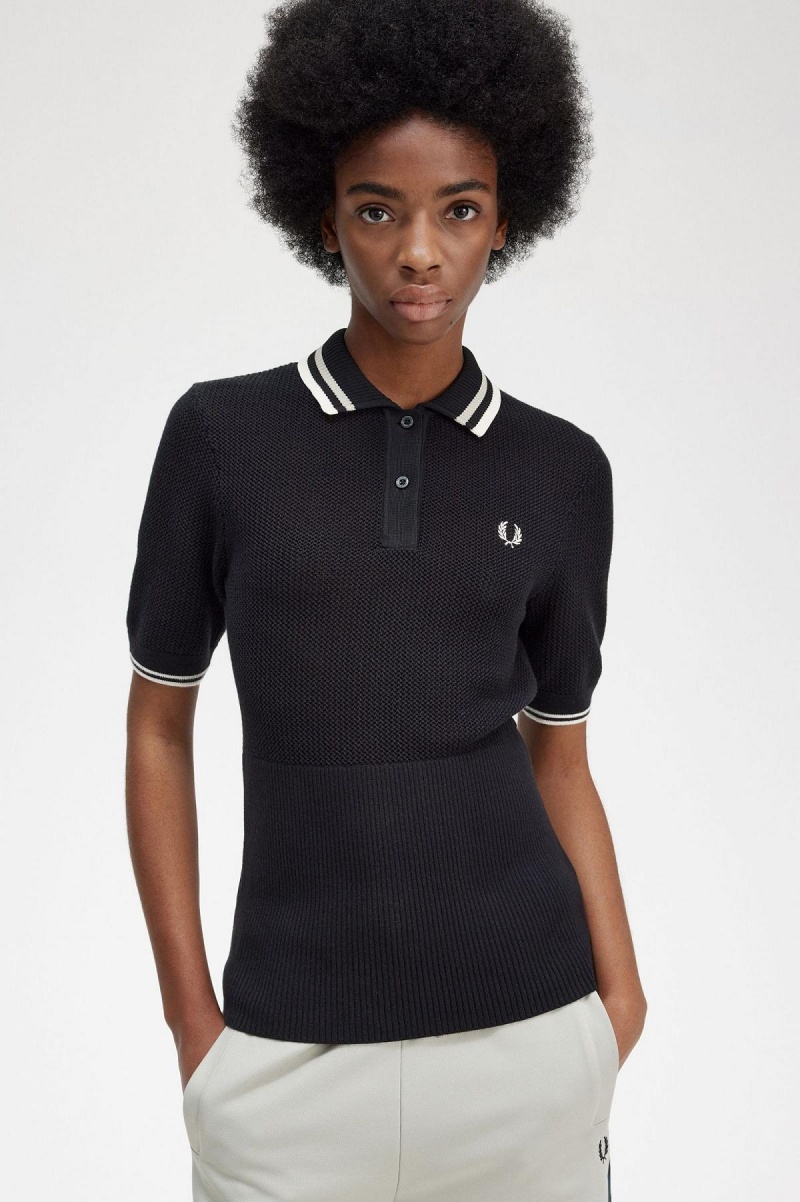 Black Fred Perry Open-Knitted Shirt Women's Knitwear | PSGER42972