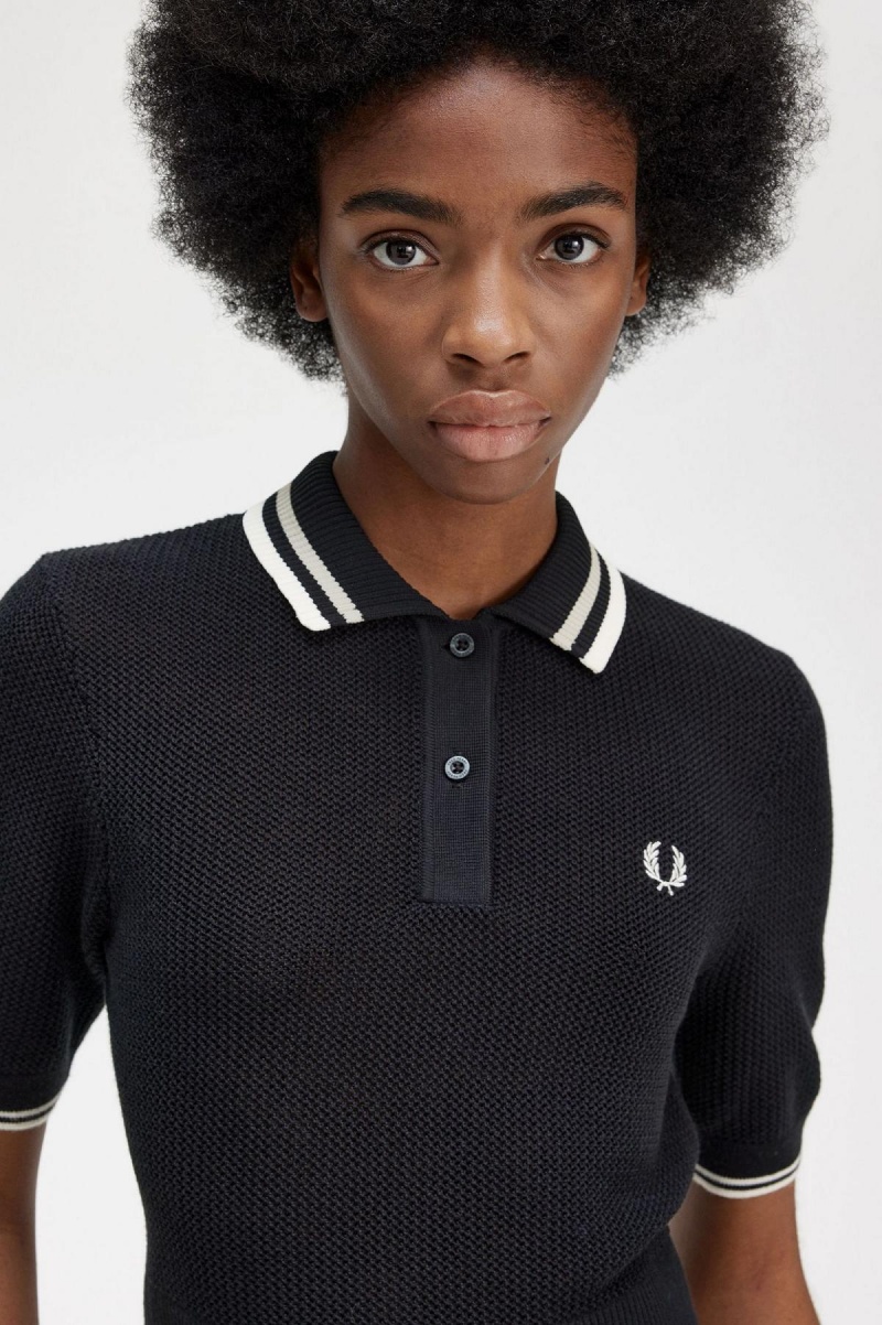 Black Fred Perry Open-Knitted Shirt Women's Knitwear | PSGER42972