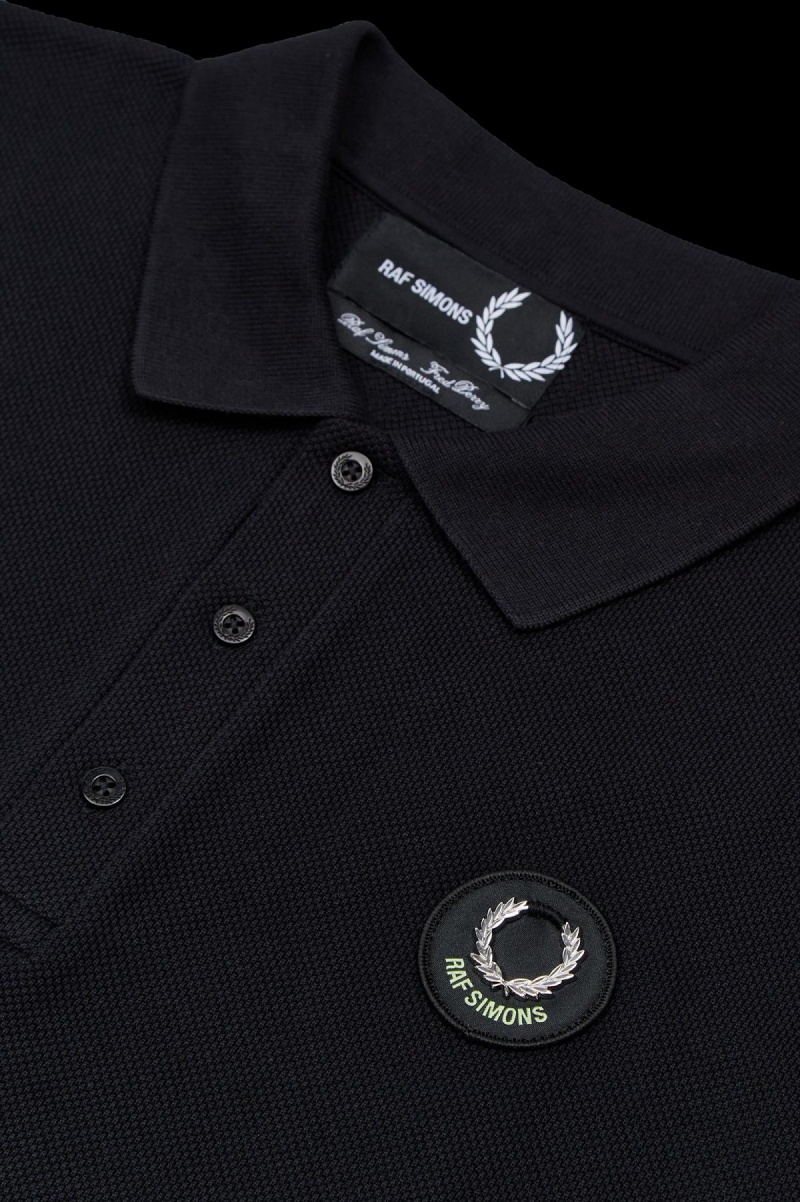 Black Fred Perry Oversized Printed Polo Shirt Men's Polo Shirts | SGQCS27564