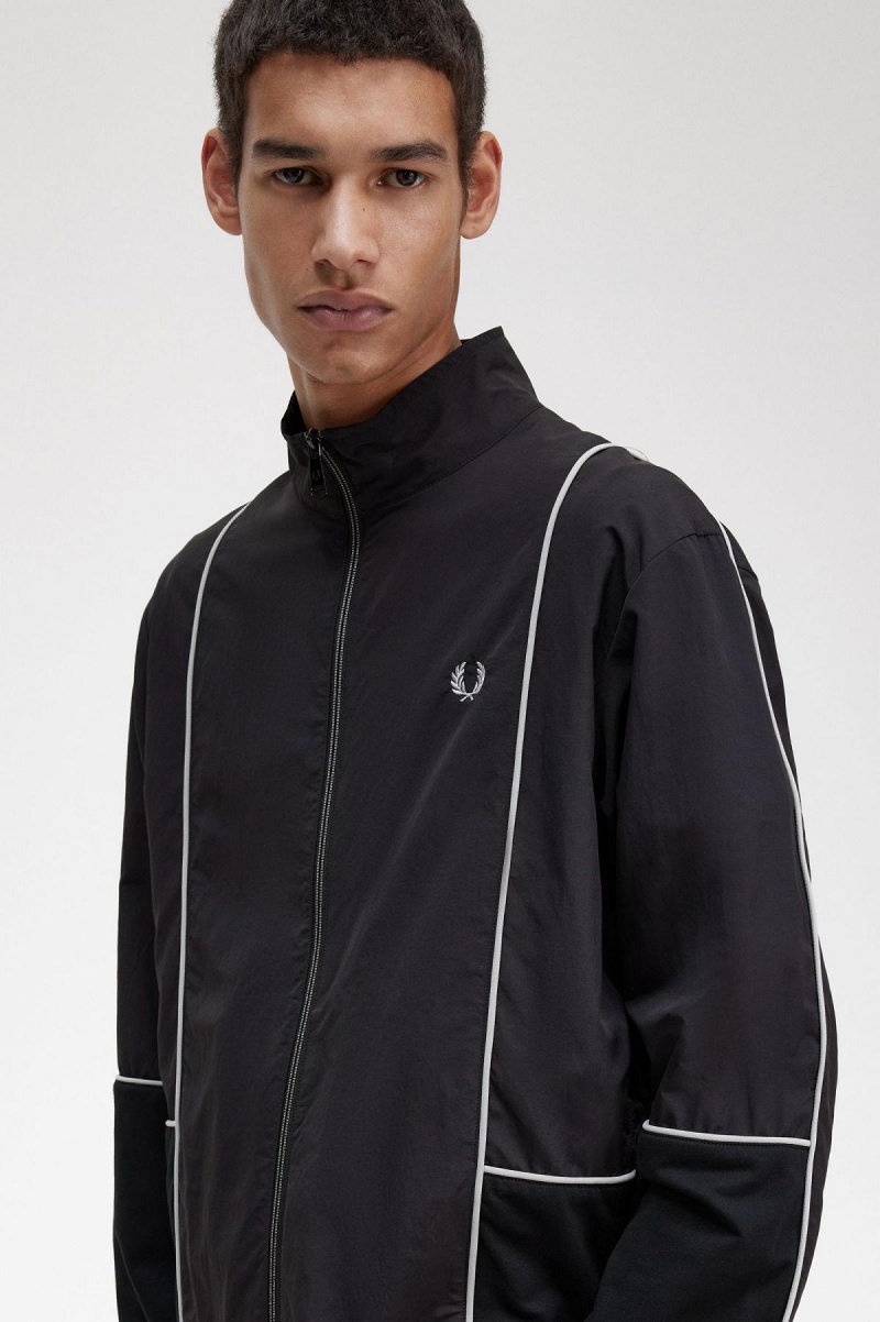 Black Fred Perry Piped Shell Men's Coats | USGND99791