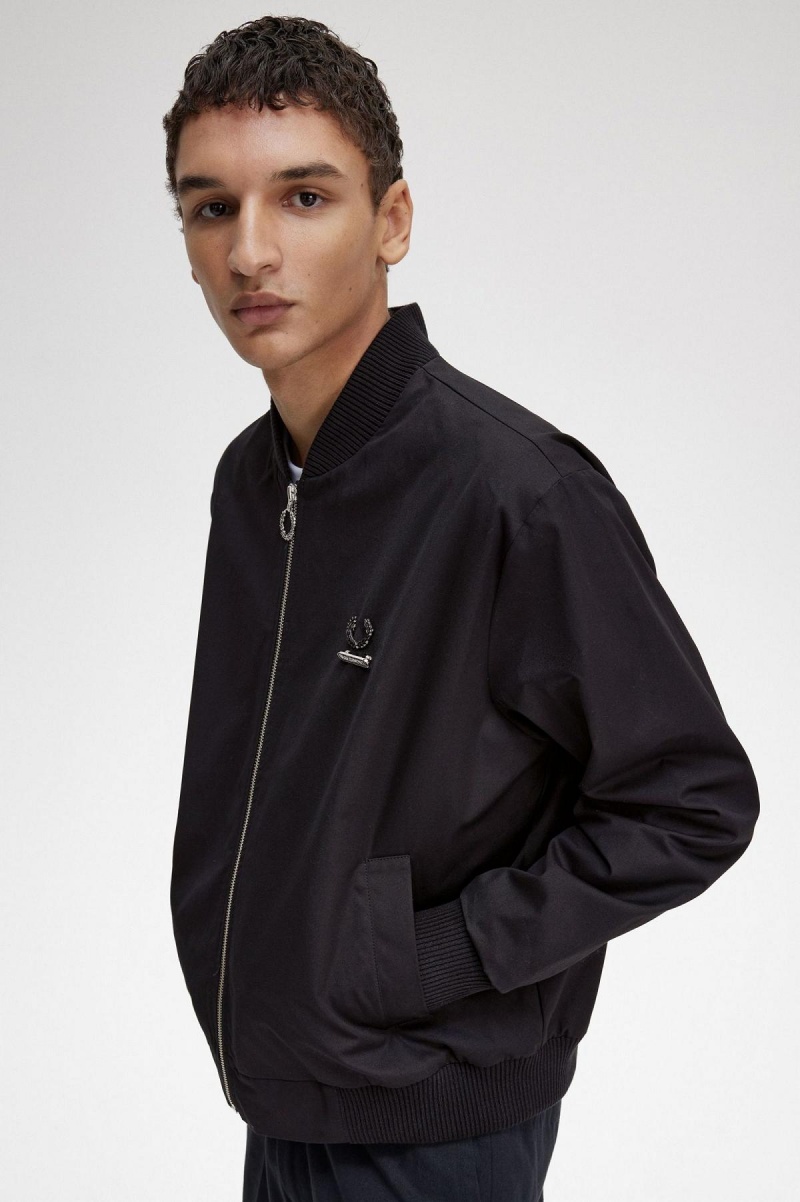 Black Fred Perry Printed Bomber Men's Coats | MSGHR91406