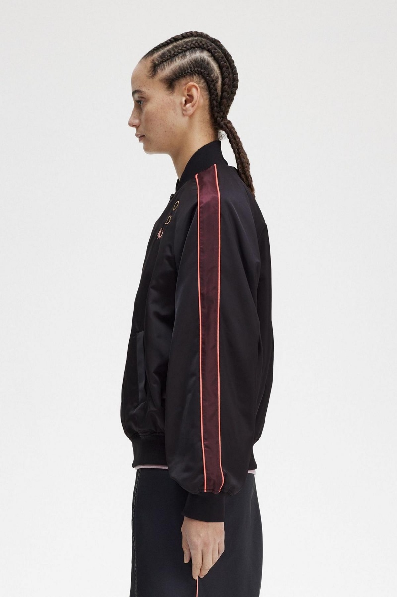 Black Fred Perry Printed Lining Bomber Women's Coats | SGJVR24190