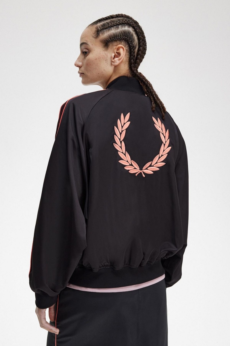 Black Fred Perry Printed Lining Bomber Women's Coats | SGJVR24190