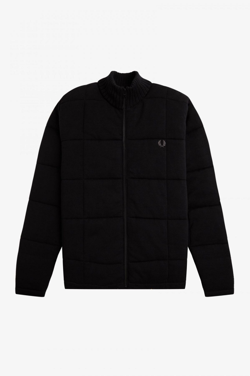 Black Fred Perry Quilted Knitted Jacket Men\'s Knitwear | ZSGMJ89344