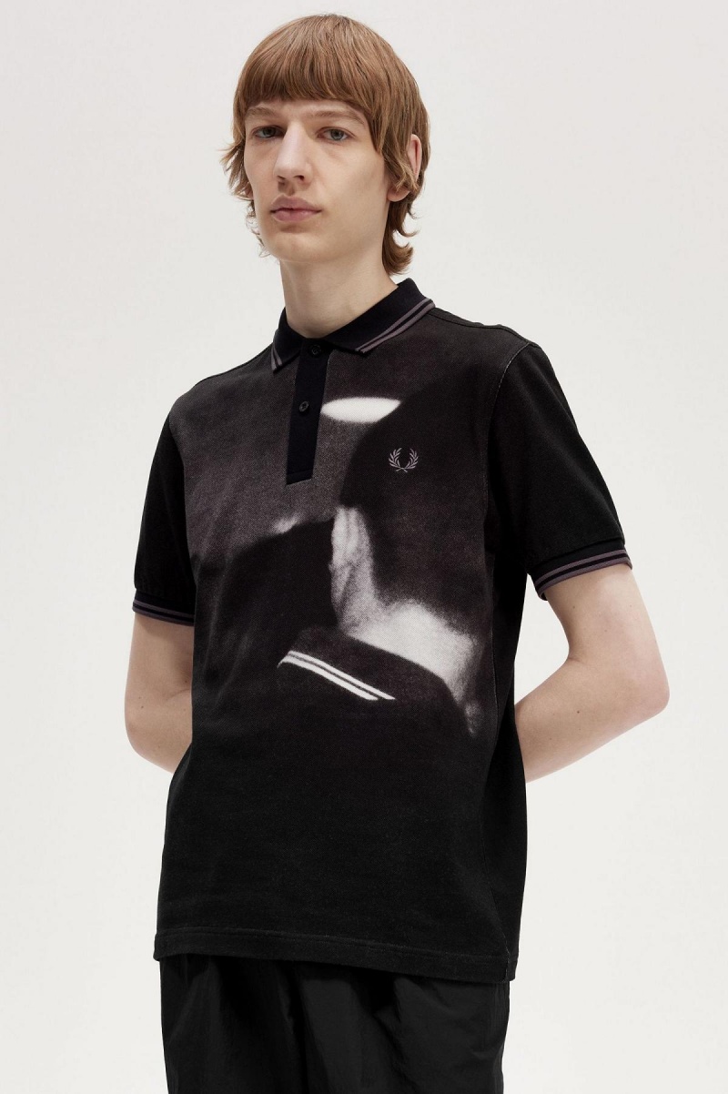 Black Fred Perry Rave Graphic Fred Perry Shirt Men's Polo Shirts | ZSGNQ95950