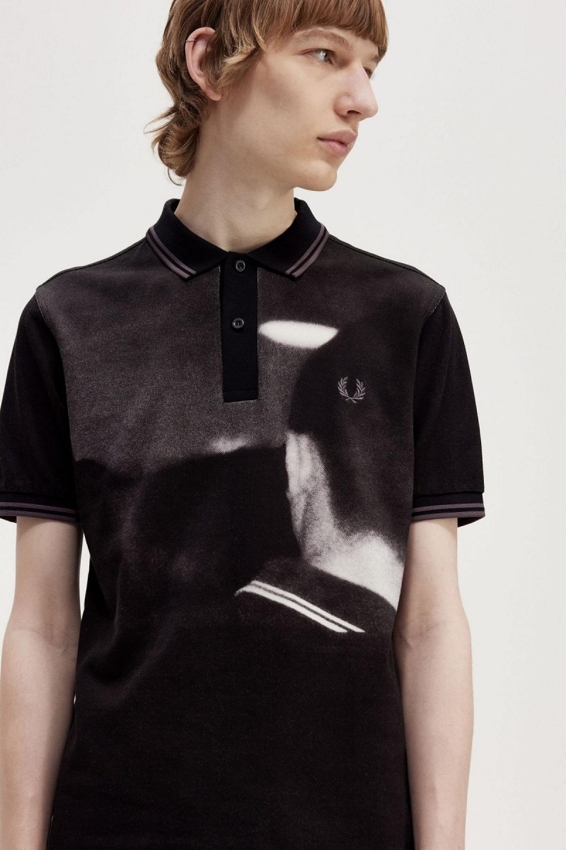 Black Fred Perry Rave Graphic Fred Perry Shirt Men's Polo Shirts | ZSGNQ95950