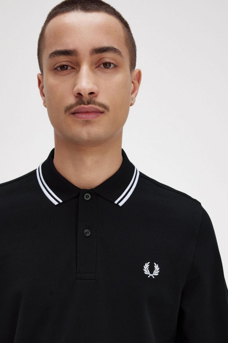 Black Fred Perry Rave Graphic Long Sleeve Fred Perry Shirt Men's Polo Shirts | SGNEJ92758